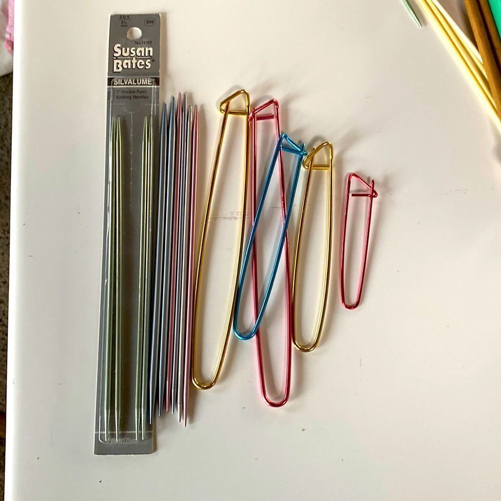 Lot of Double Point Knitting Needles and Aluminum Stitch Holders